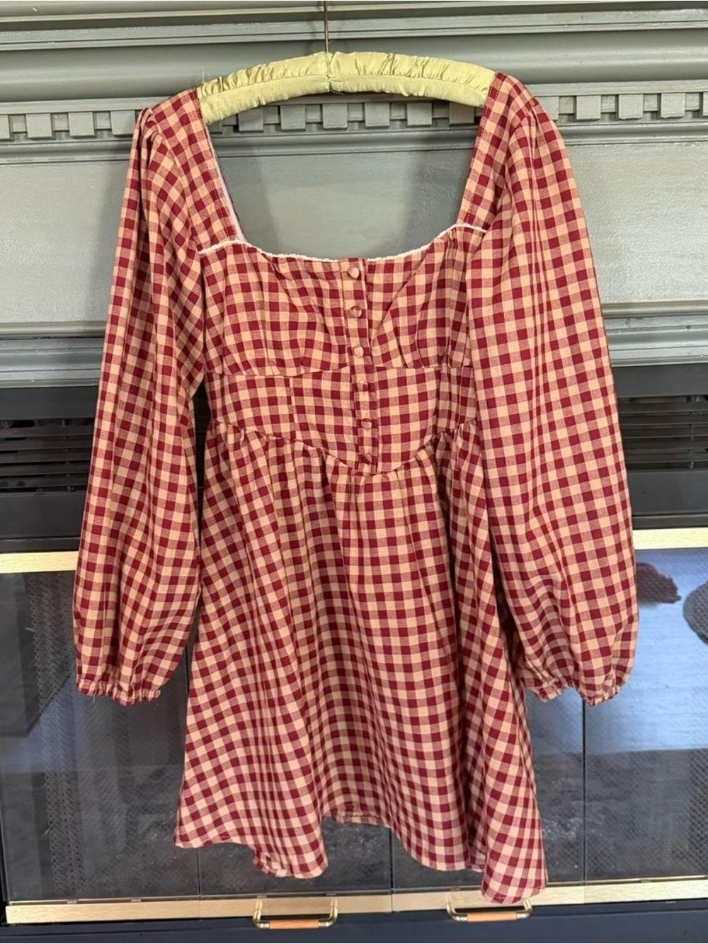 Cider Red and Cream Gingham Square-Neck Mini Dress